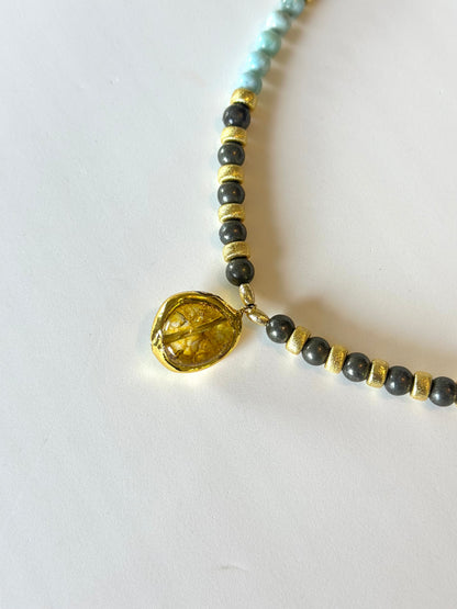 Collier Larimar & Pyrite
