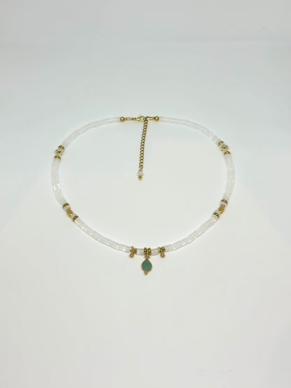 Collier “Paix lucide”
Cristal de roche et Amazonite