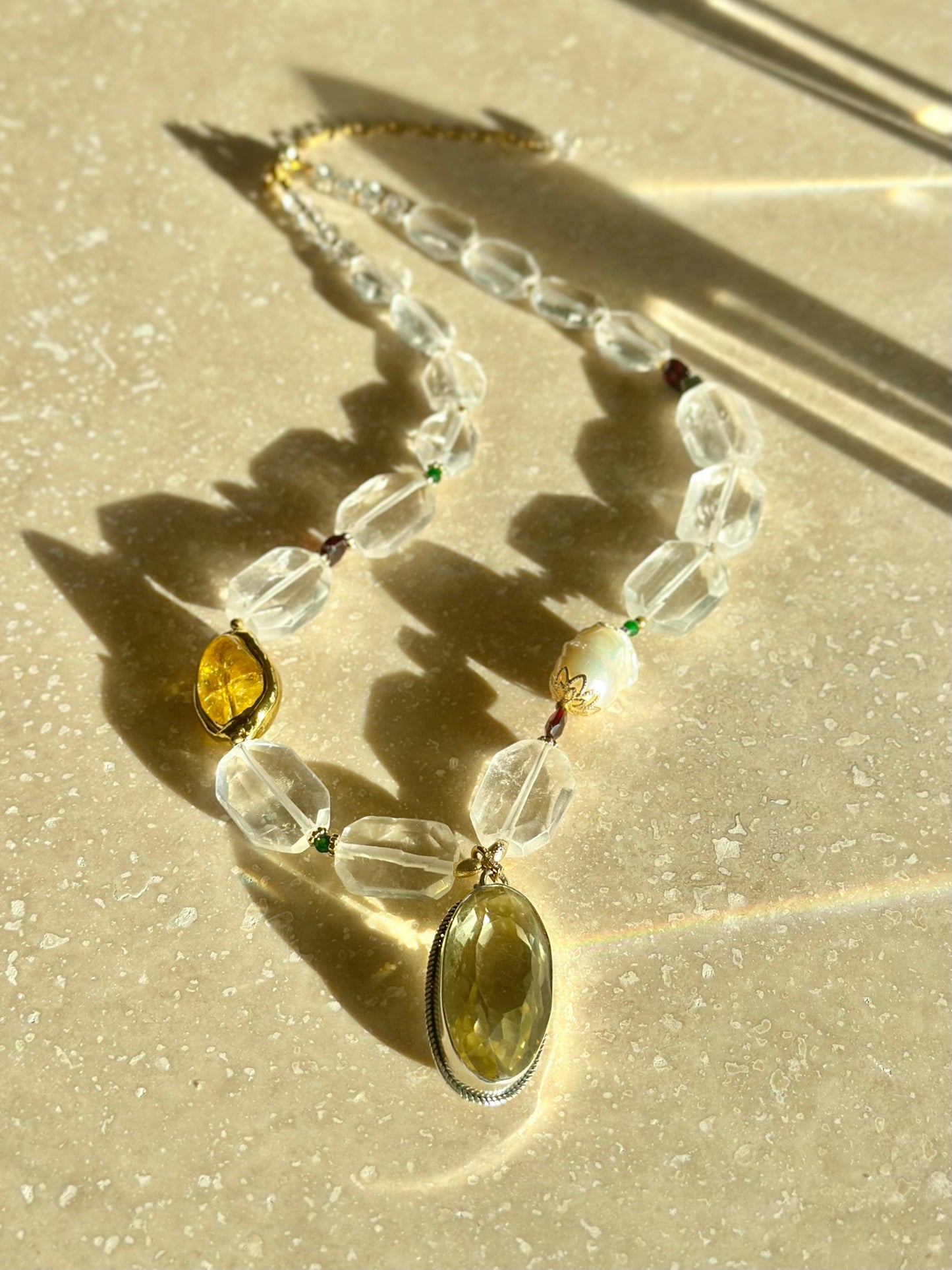 Collier Cristal de roche & Quartz citron