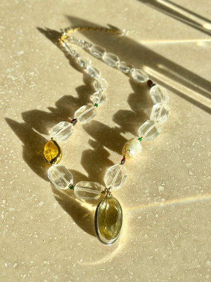 Collier Cristal de roche & Quartz citron