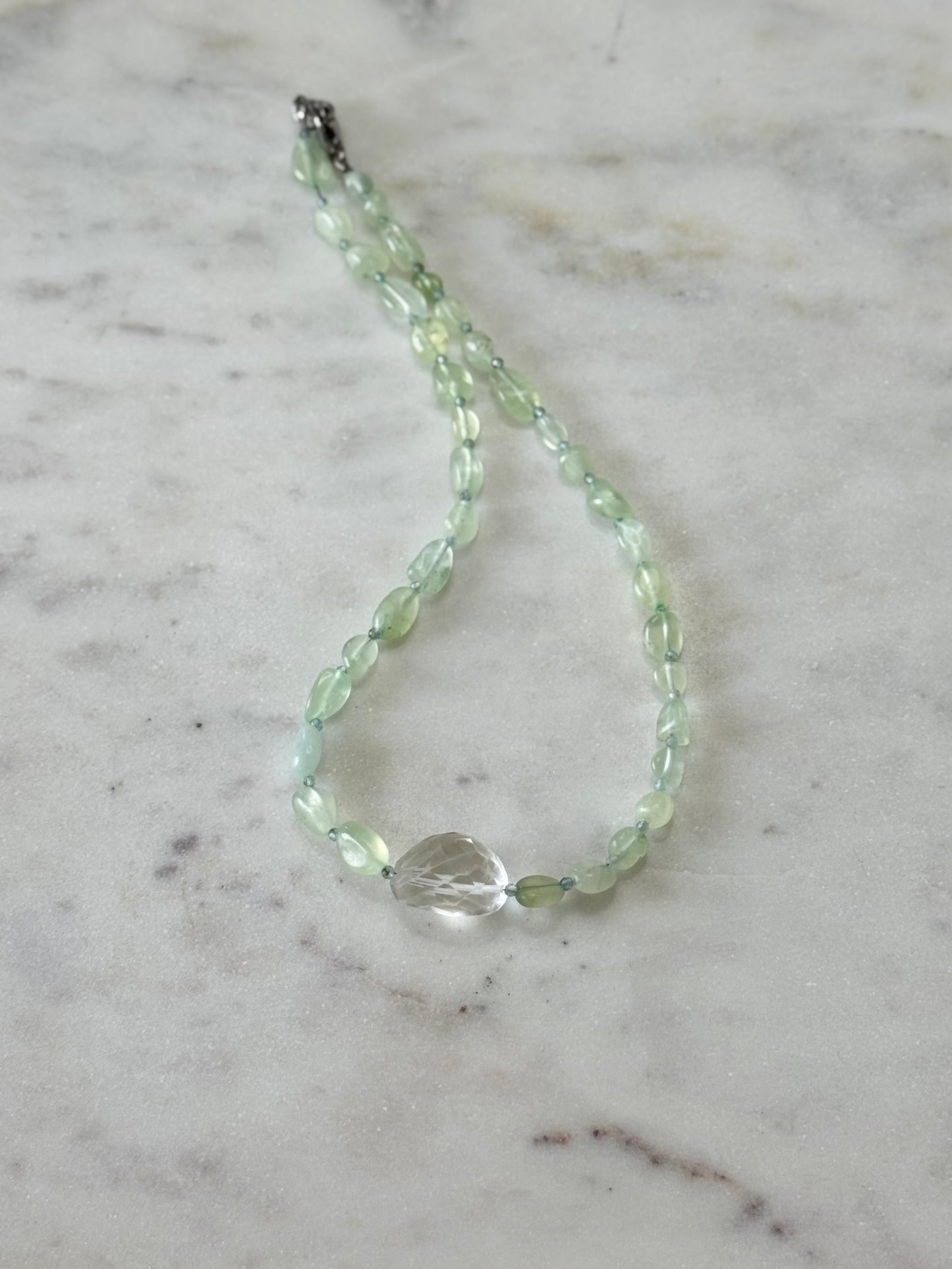 Collier Prehnite & Cristal de roche — La clarté du cœur