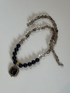 Collier Turquoise noire, Quartz fumé & Grenat