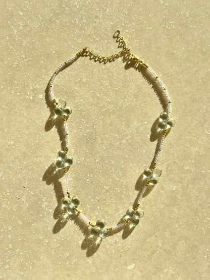 Collier Améthyste rose et verte —Trèfles
