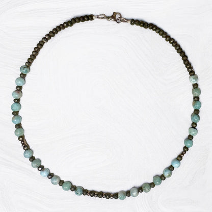 Collier Larimar et Pyrite