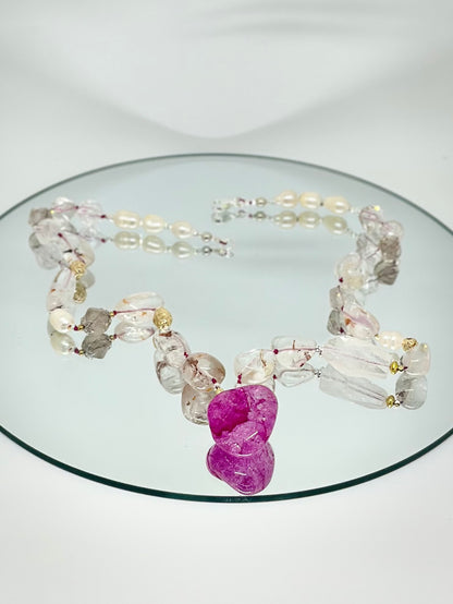 Collier Quartz hematoïde & Perles d’eau douce