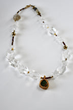 Collier Chrysocolle, Grenat, Cristal de roche, Agate