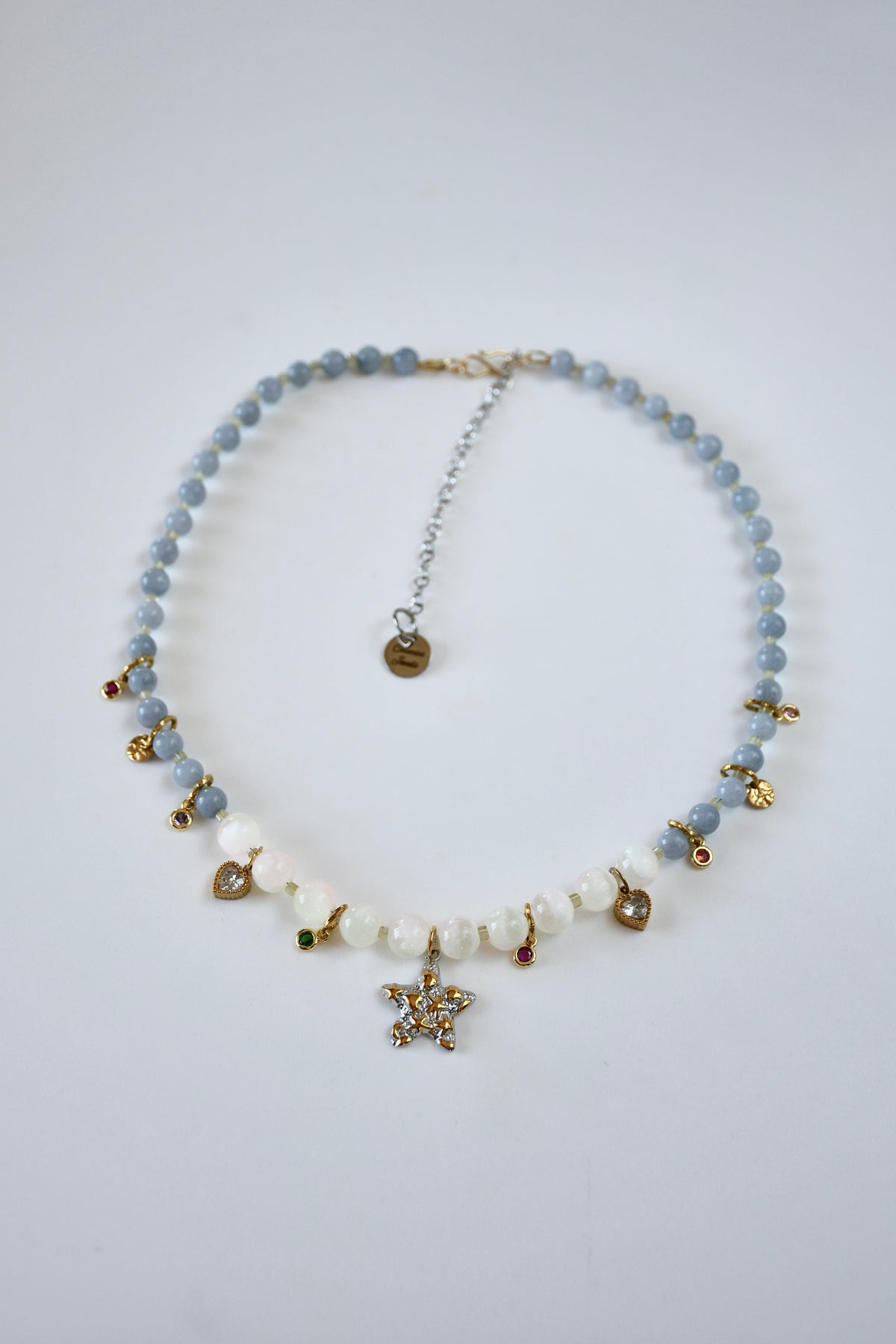 Collier Charms, Sélénite & Angelite   — Le souffle du ciel