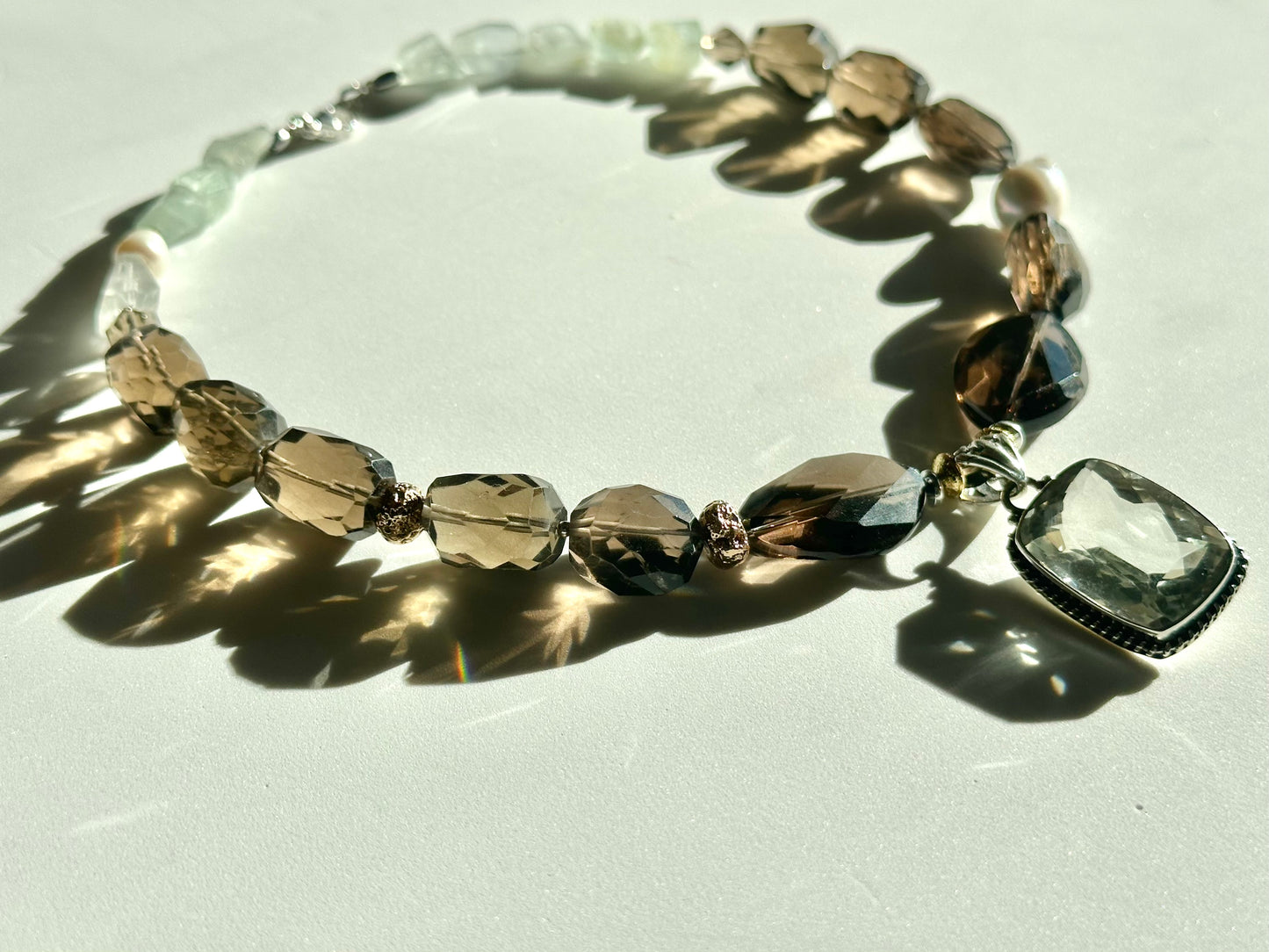 Collier Quartz fumé, Aigue-Marine & Améthyste verte