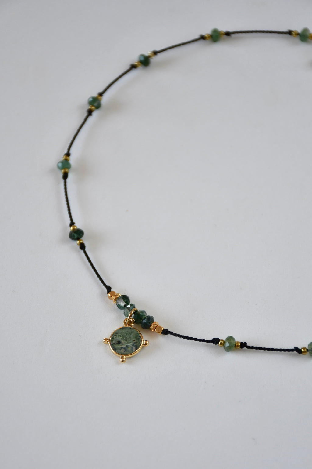 Collier de soie Agate Mousse et Jaspe Vert