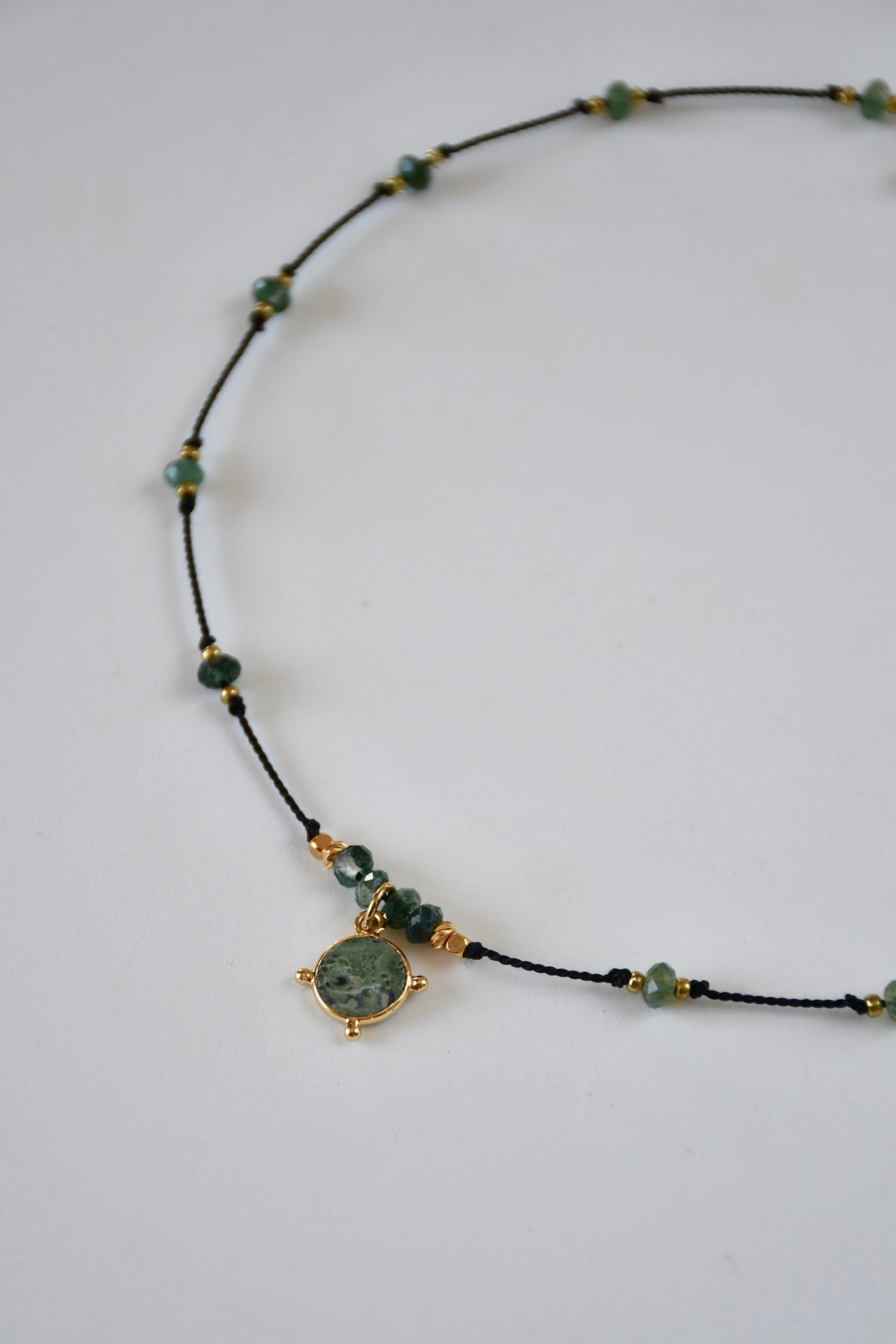 Collier de soie Agate Mousse et Jaspe Vert
