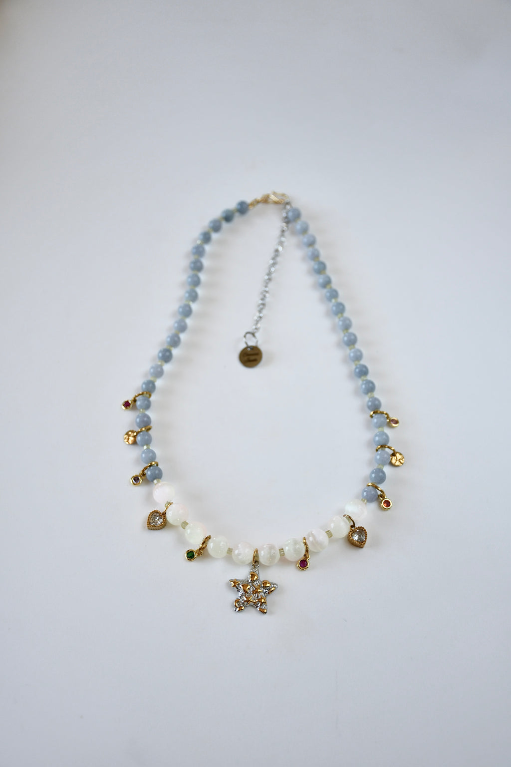 Collier Charms, Sélénite & Angelite   — Le souffle du ciel