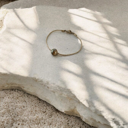 Bracelet perle de Tahiti cordon argenté