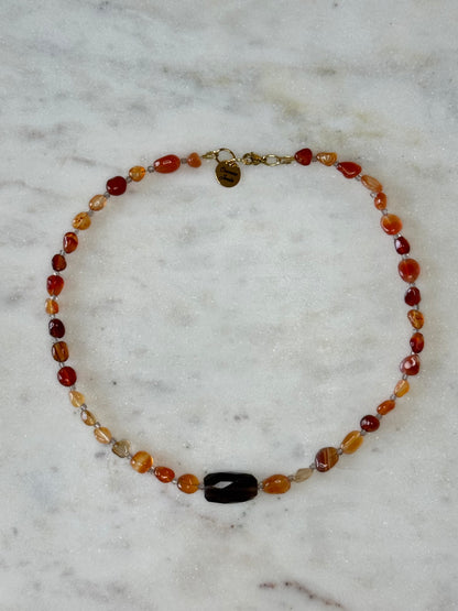 Collier Cornaline & Quartz fumé — L’Ancrage Vital