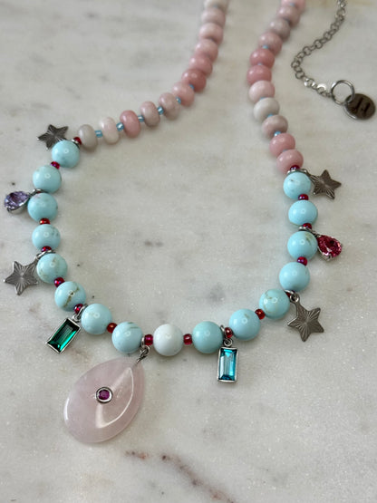 Collier Charms Opale, Quartz rose & Howlite — Le souffle doux de la guérison