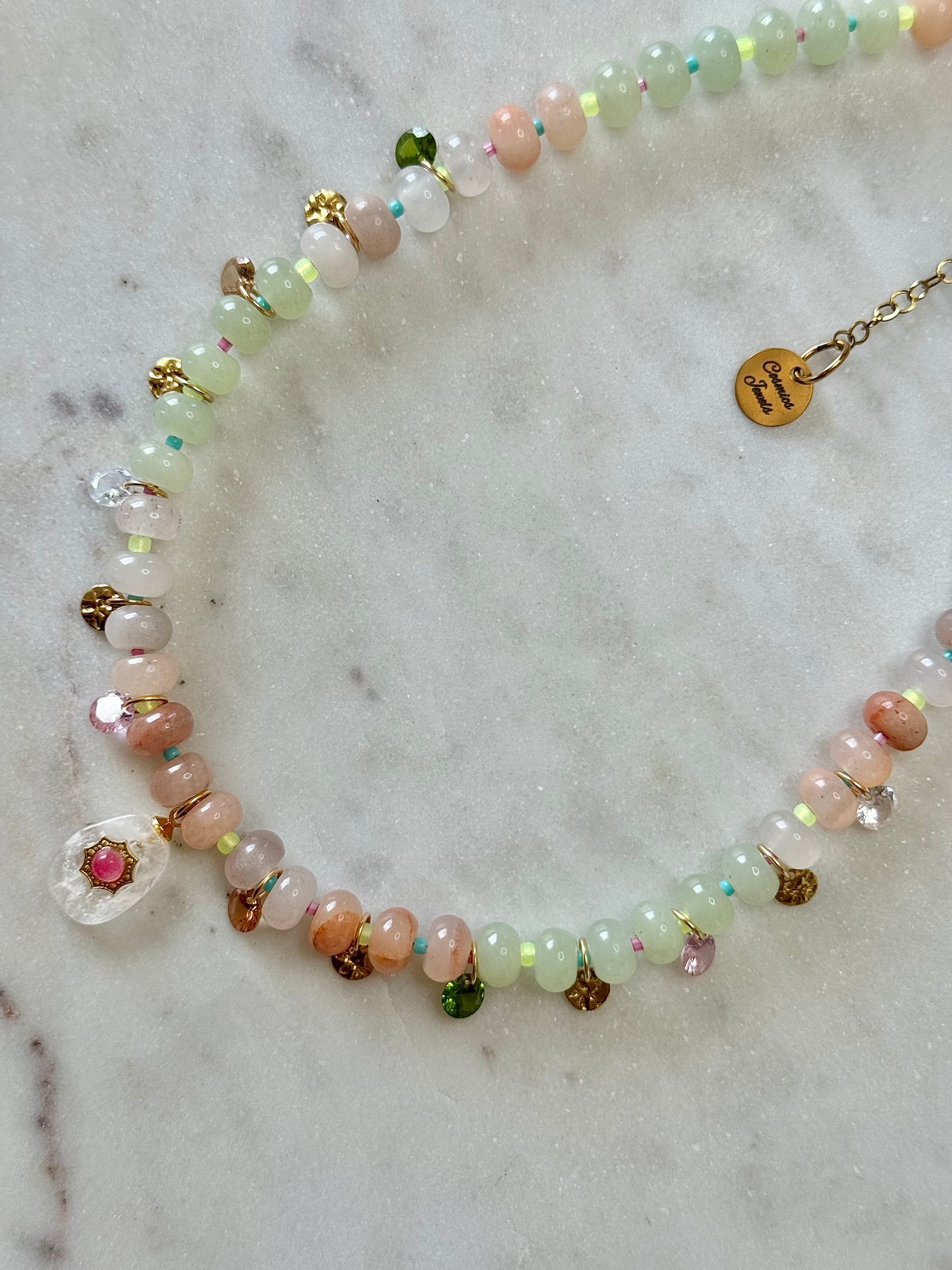 Collier Charms Jade & Cristal de roche — La clarté au cœur du vivant
