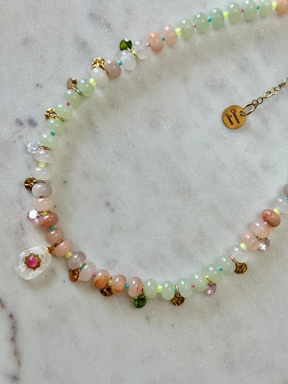 Collier Charms Jade & Cristal de roche — La clarté au cœur du vivant