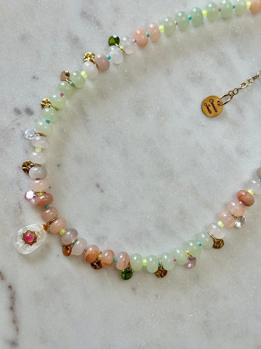 Collier Charms Jade & Cristal de roche — La clarté au cœur du vivant