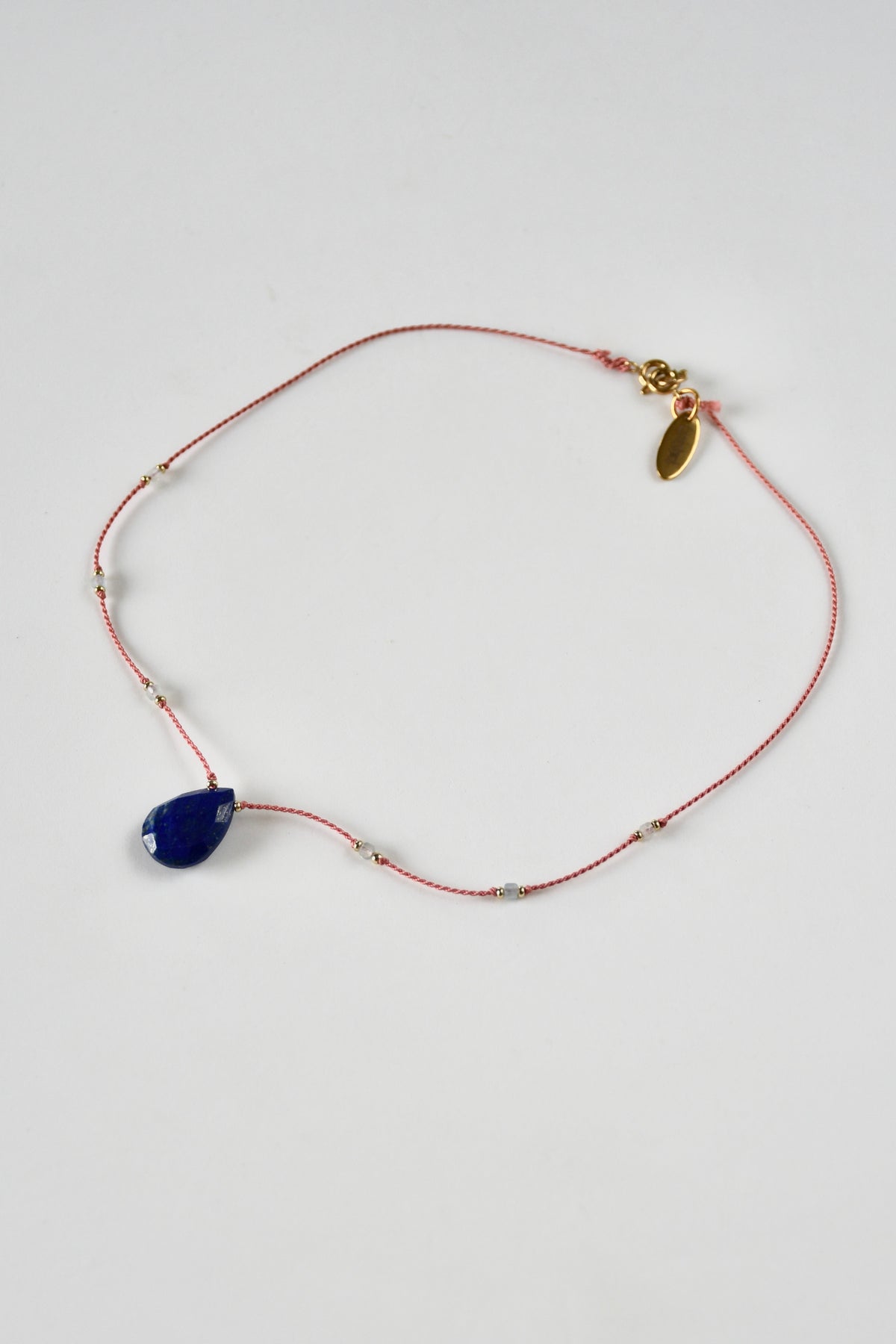 Collier Lapis-lazuli & Aigue-marine sur soie
