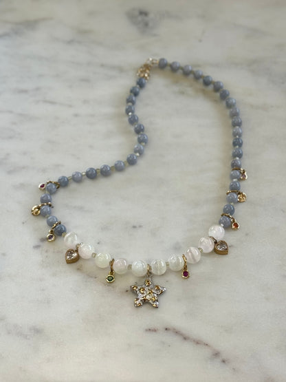 Collier Charms, Sélénite & Angelite   — Le souffle du ciel