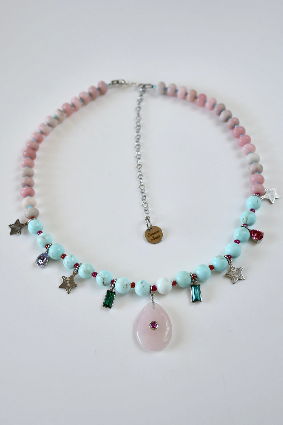 Collier Charms Opale, Quartz rose & Howlite — Le souffle doux de la guérison