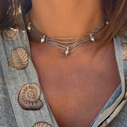 Collier rangs multiple acier argenté