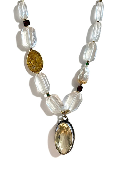 Collier Cristal de roche & Quartz citron