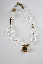 Collier Chrysocolle, Grenat, Cristal de roche, Agate