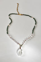 #125 Grüne Jade Halskette, Bergkristall, Granat