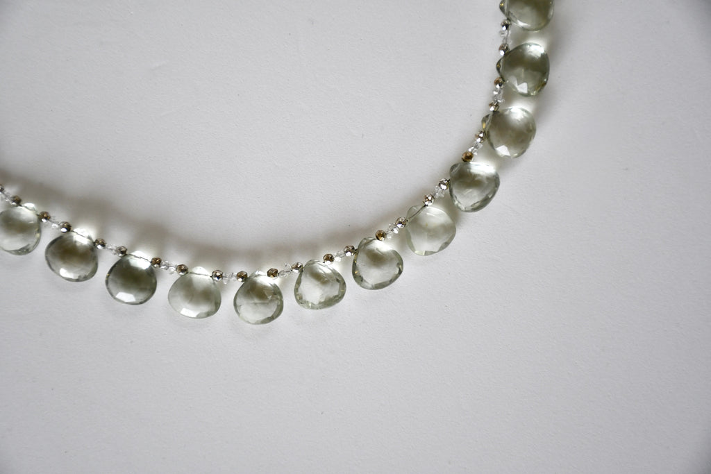 Collier gouttes Diamant Herkimer & Améthyste verte sur argent 925