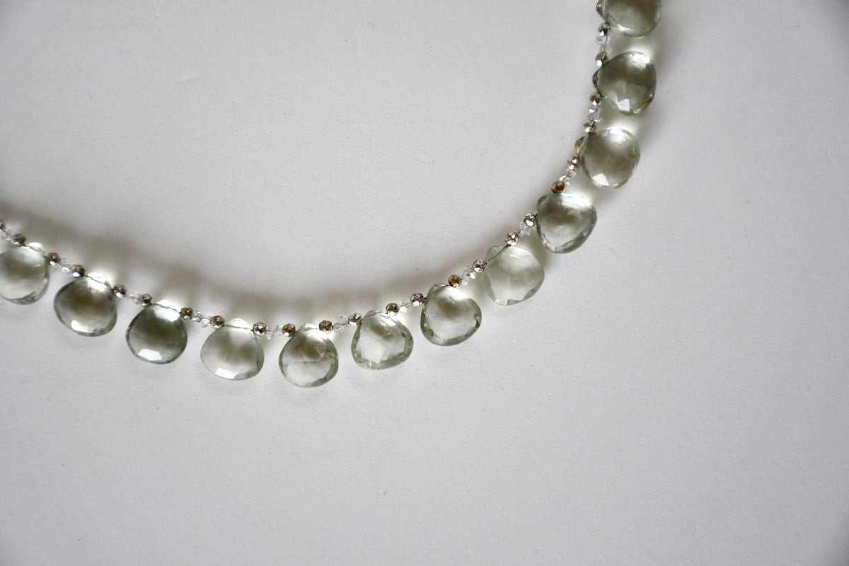 Collier gouttes Diamant Herkimer & Améthyste verte sur argent 925