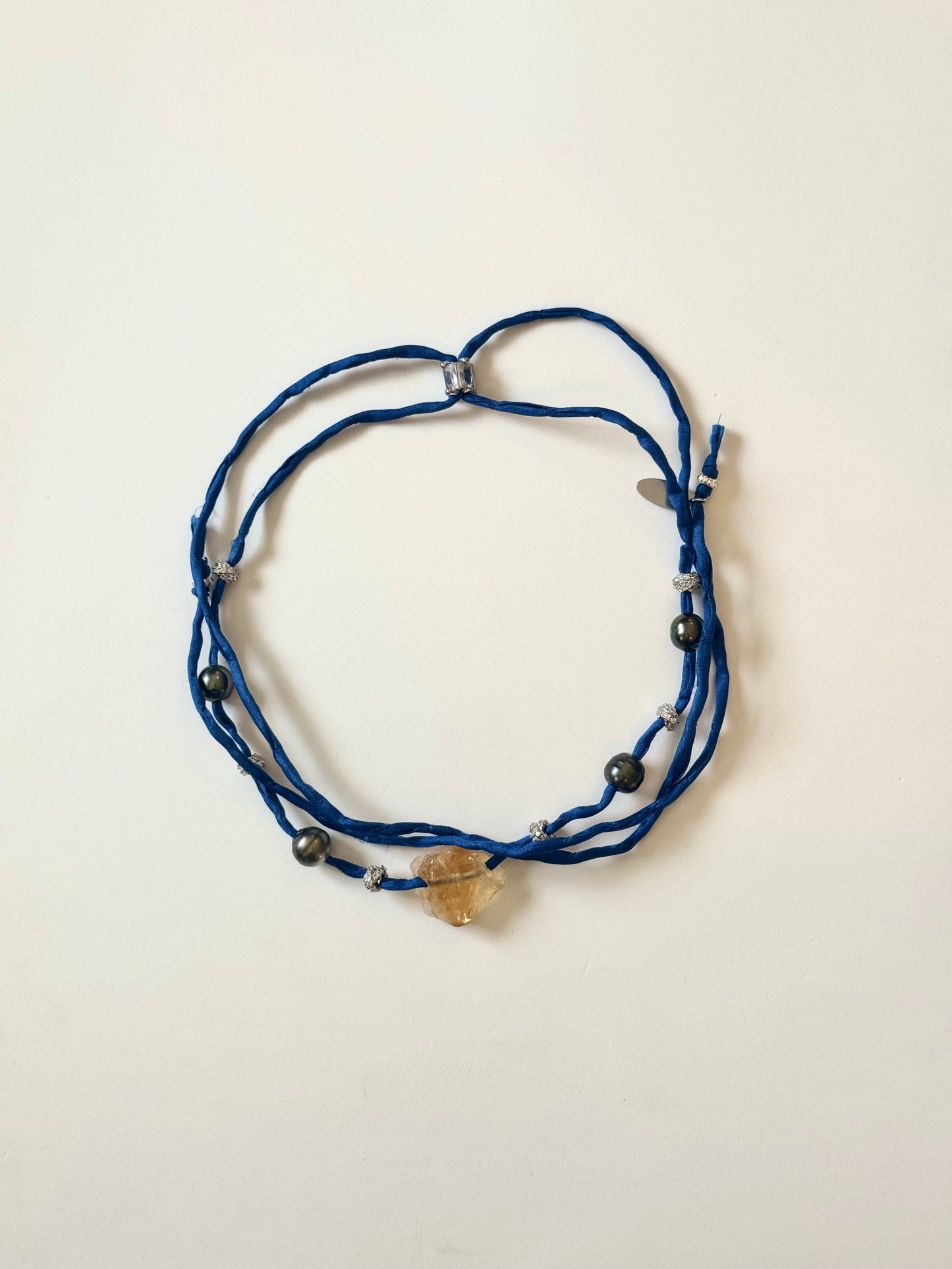 Collier Citrine & Perles de Tahiti sur soie