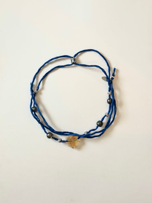 Collier Citrine & Perles de Tahiti sur soie