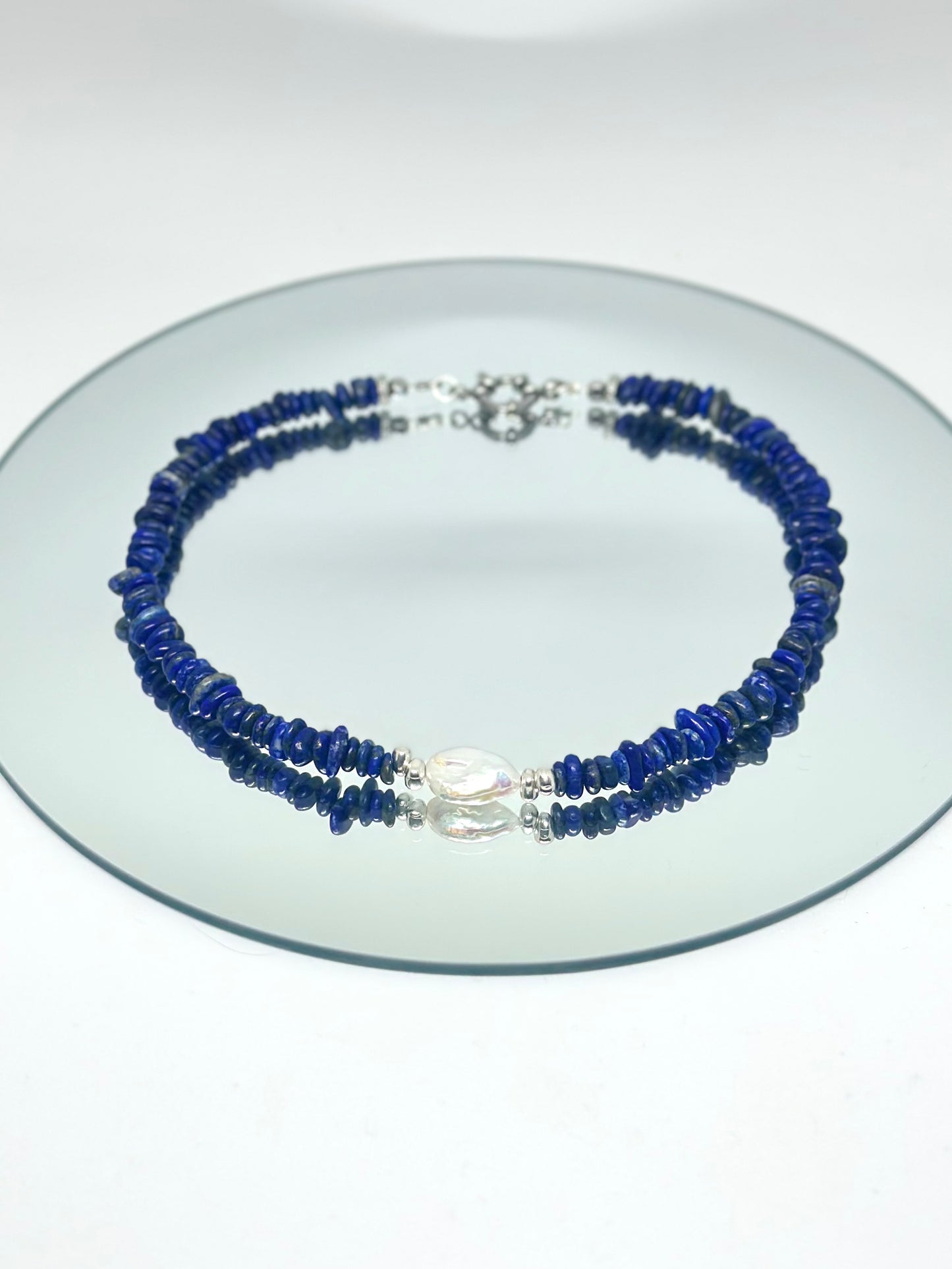 Collier Lapis Lazuli & perle d’eau douce — Vision, Vérité, Sagesse intérieure