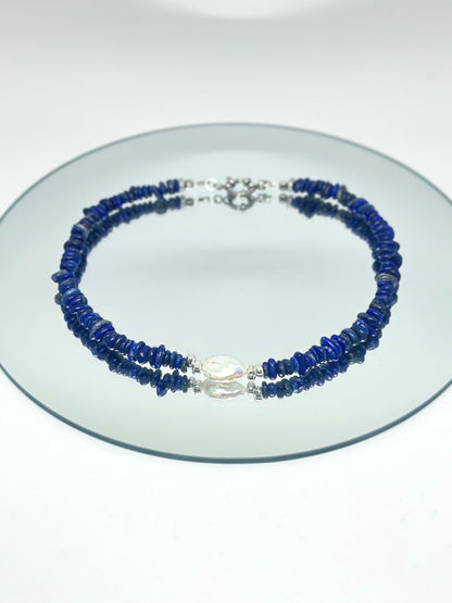 Collier Lapis Lazuli & perle d’eau douce — Vision, Vérité, Sagesse intérieure