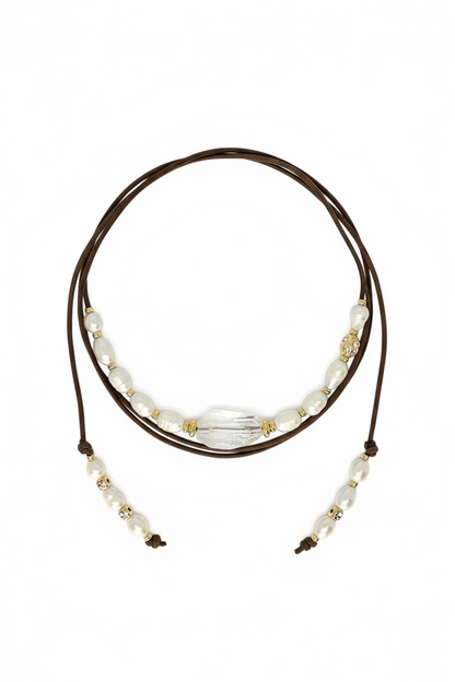 Collier Perles d’eau douce & Cristal de roche double tour