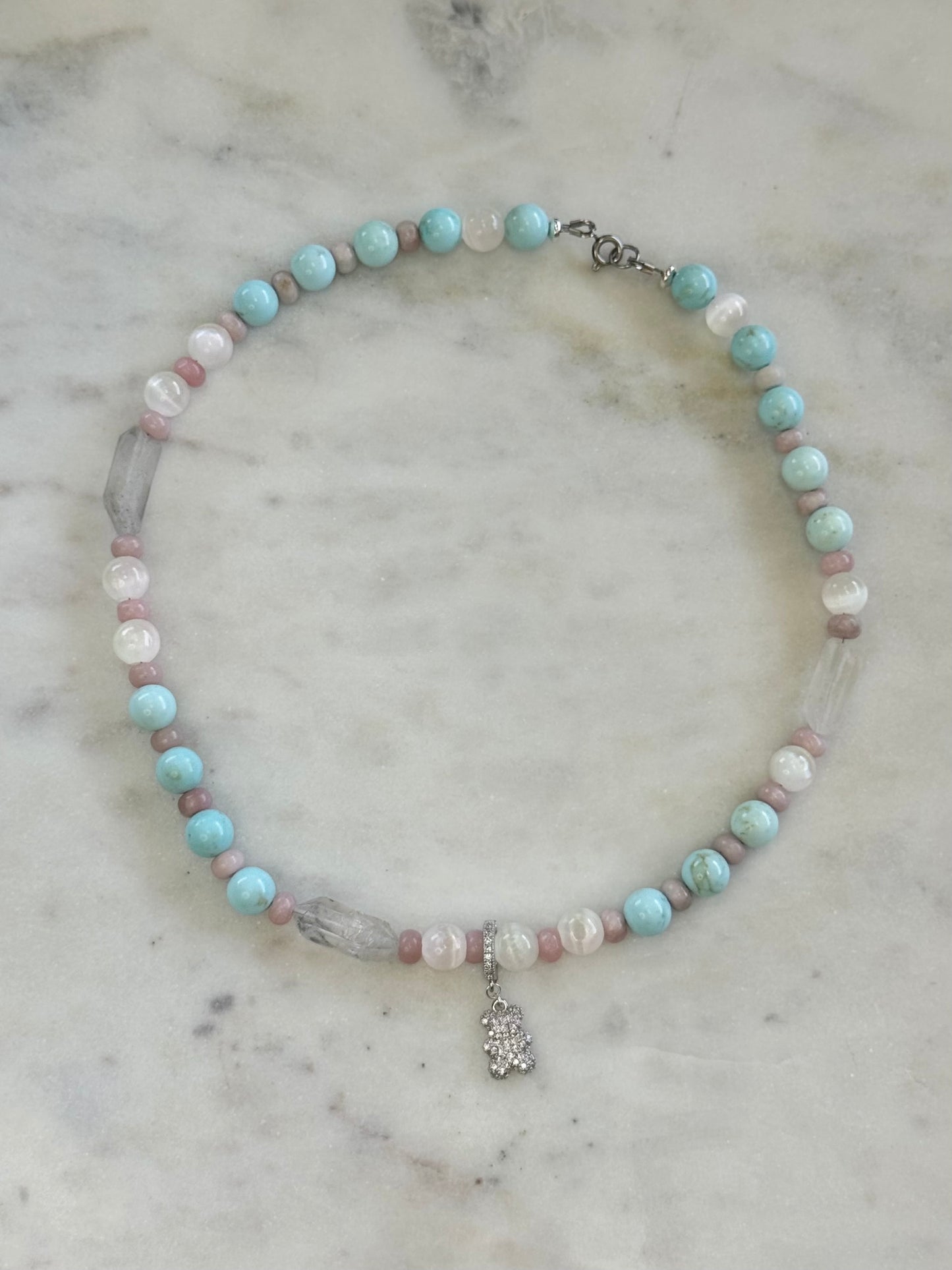 Collier Sélénite, Cristal de Roche &  Howlite — La clarté du silence