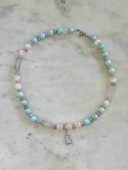 Collier Sélénite, Cristal de Roche &  Howlite — La clarté du silence