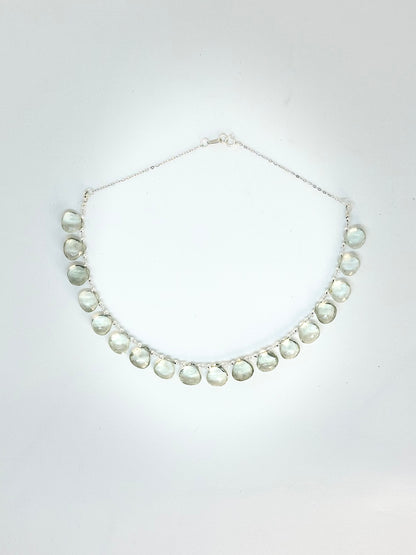Collier gouttes Diamant Herkimer & Améthyste verte sur argent 925