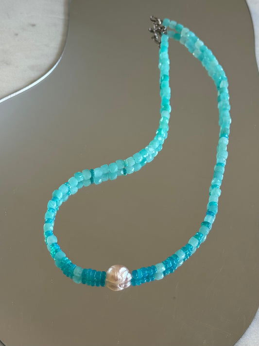Collier Opale Éthiopienne, Amazonite & Perle d’eau douce — L’âme apaisée