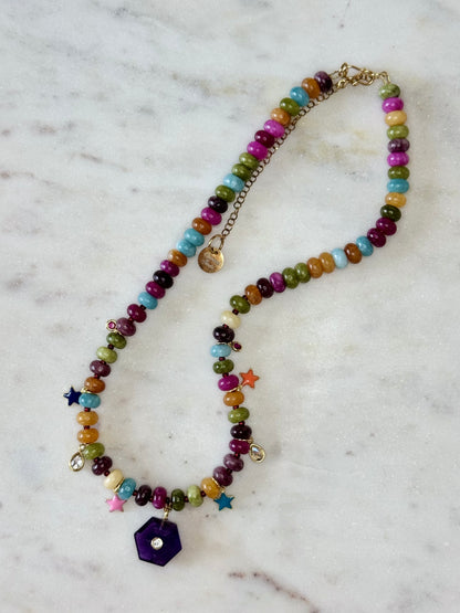Collier Charms Jade & Améthyste — La sagesse du cœur éveillé