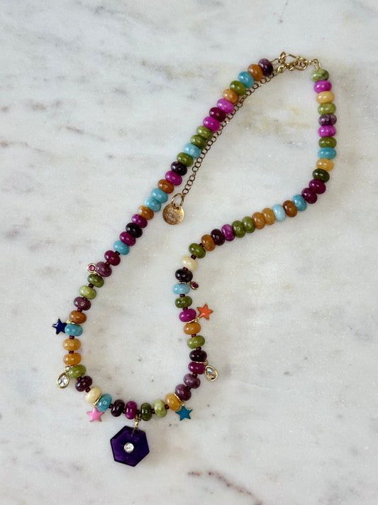 Collier Charms Jade & Améthyste — La sagesse du cœur éveillé