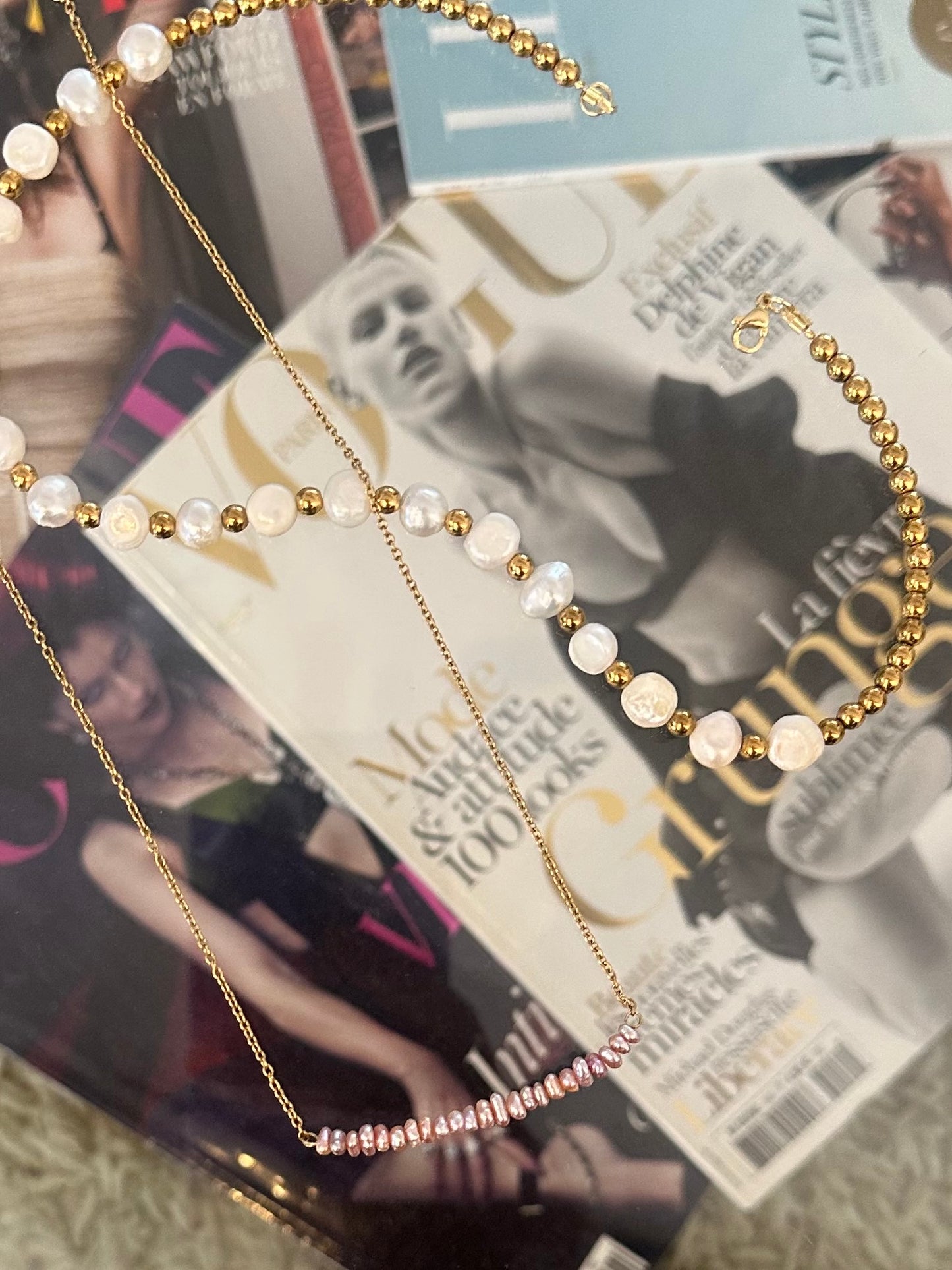 Collier perles d’eau douce et hématite