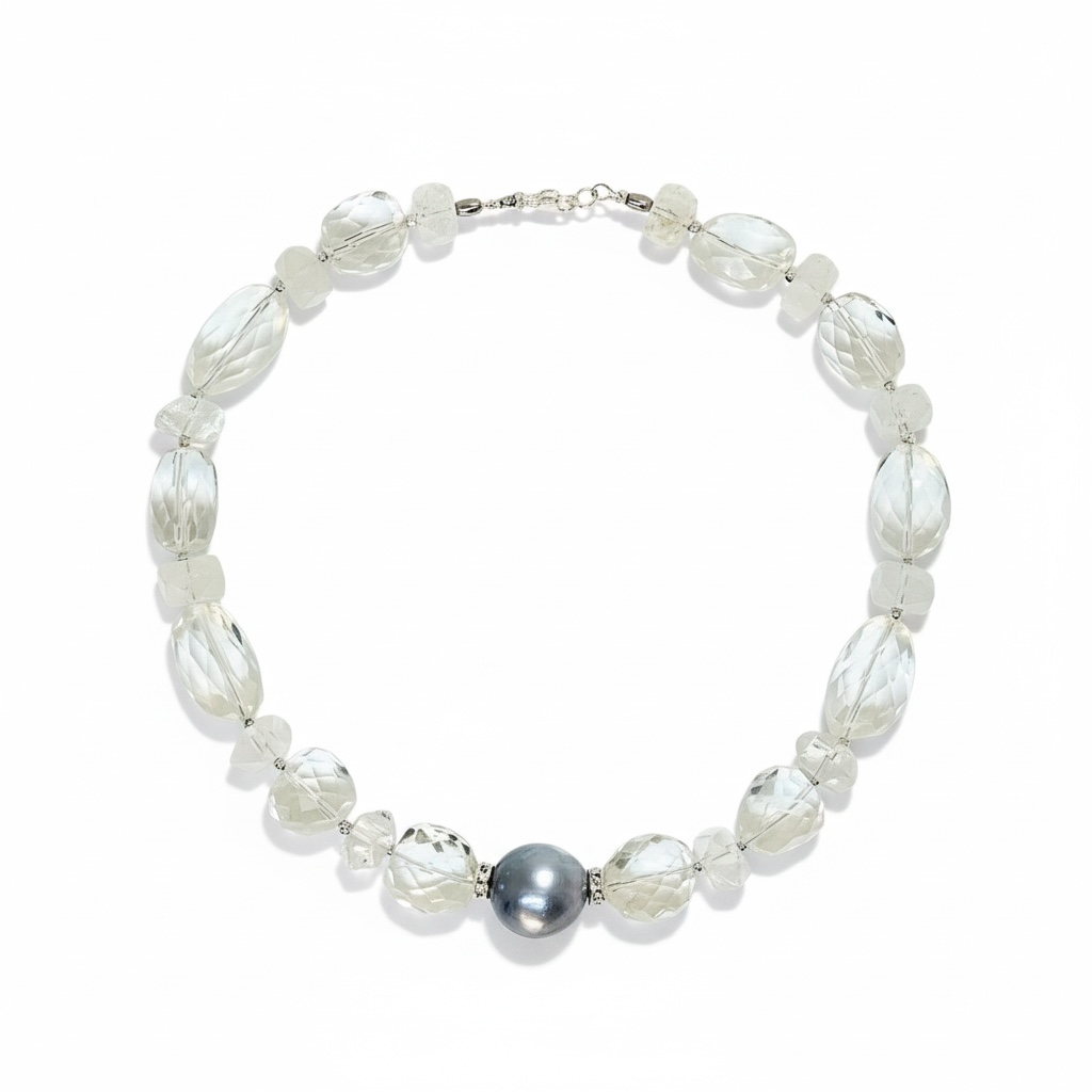 Collier Perle de Tahiti & Cristal de Roche