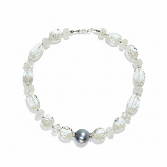 Collier Perle de Tahiti & Cristal de Roche