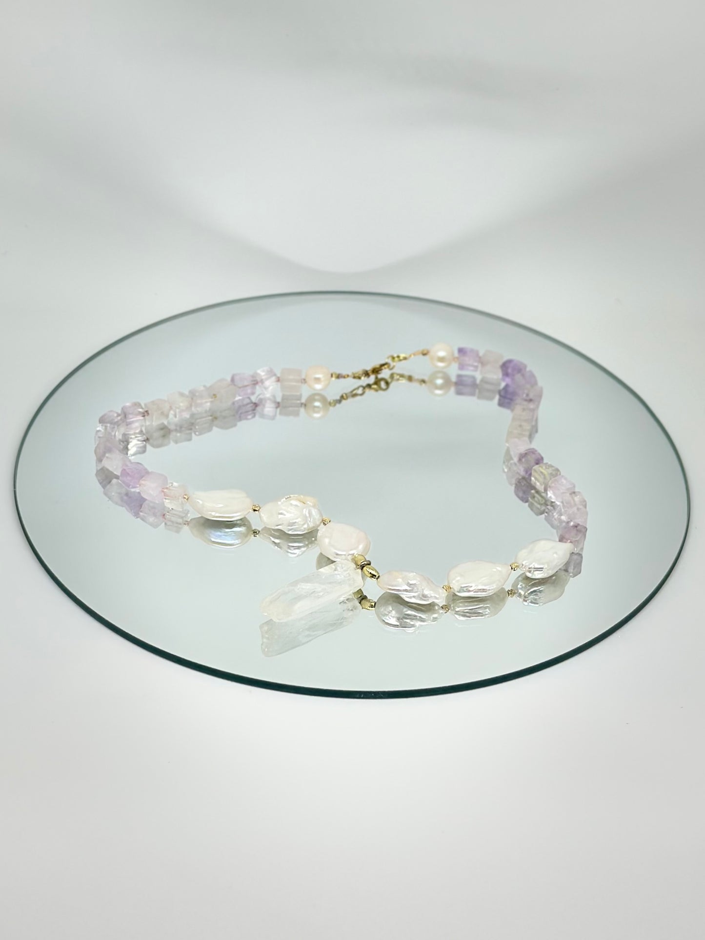 Collier Améthyste, Perles d’eau douce & Cristal de Roche