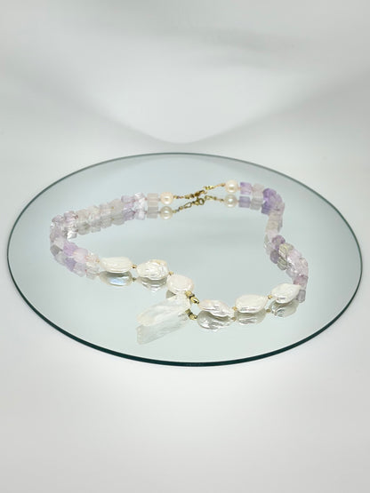 Collier Améthyste, Perles d’eau douce & Cristal de Roche