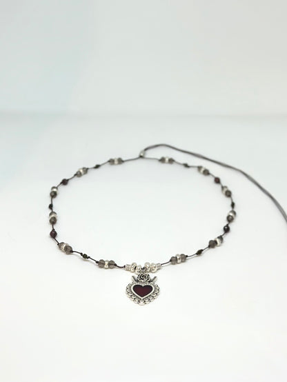 Collier ajustable Quartz Fumé, Grenat & Obsidienne – Force, ancrage et protection