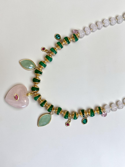 Colliers Charms, Quartz rose, Aventurine & Jade — L’harmonie du cœur