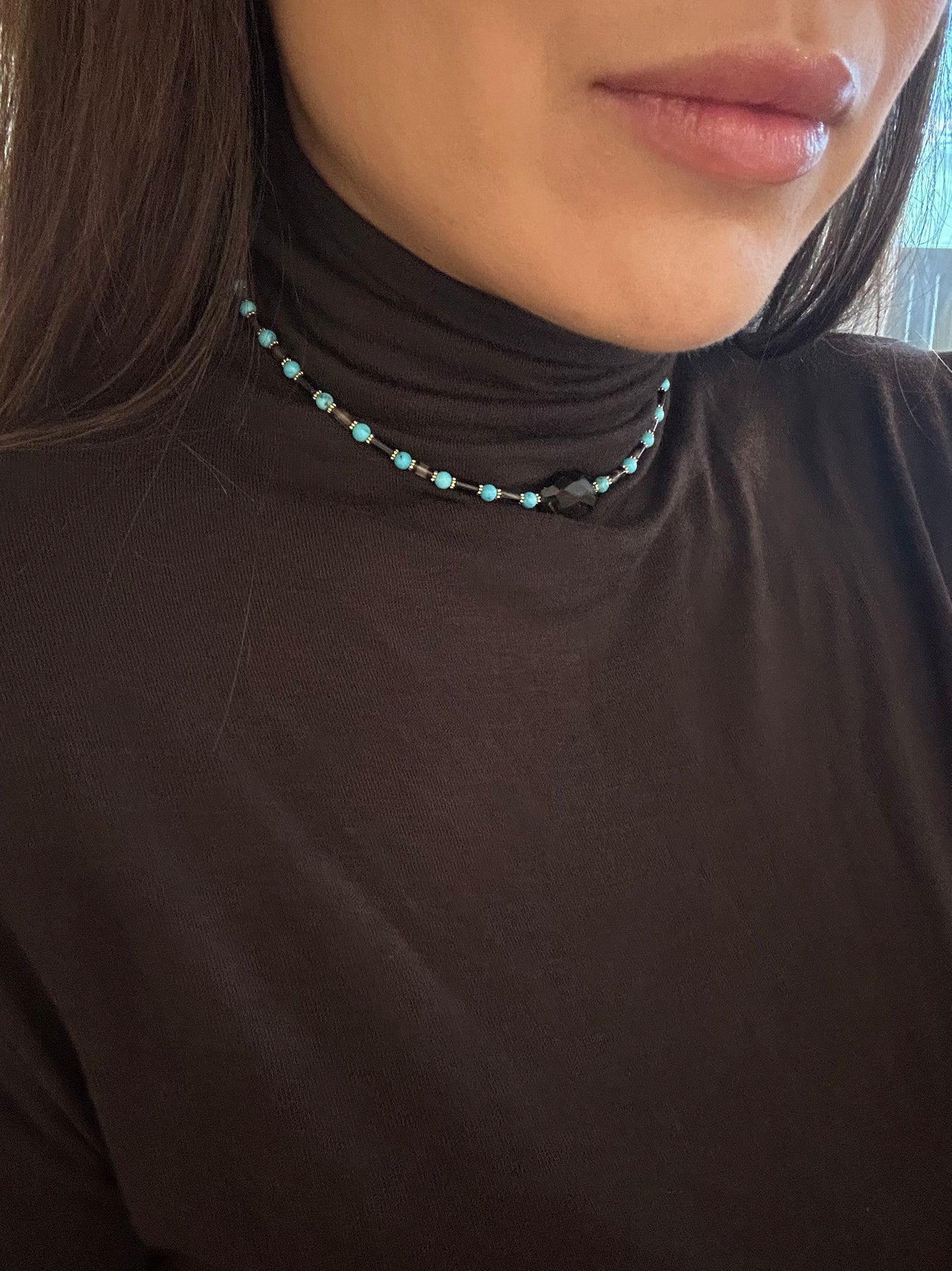 Collier Turquoise, Quartz fumé & Agathe