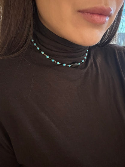 Collier Turquoise, Quartz fumé & Agathe